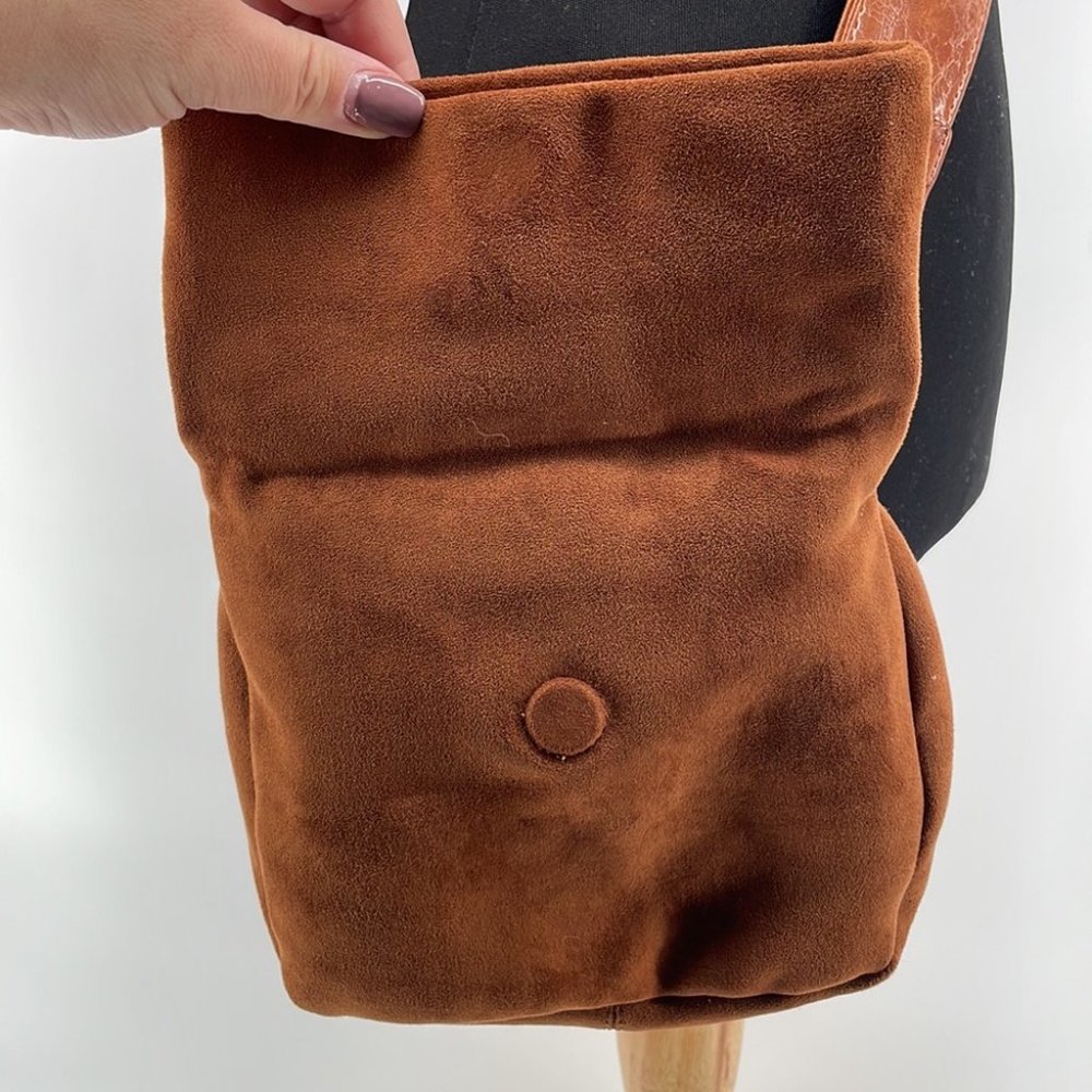 Anthropologie Cocoa Blake Wide Strap faux Suede Leather Crossbody Bag brown - Picture 11 of 13